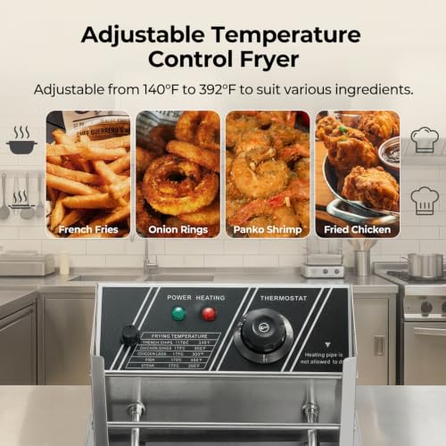Commercial Deep Fryer, 3400W Electric Countertop Fryer with 2 Baskets & Lids, 22.8QT Dual Tank Stainless Steel Deep Fryer for Restaurant, Food Truck, Party