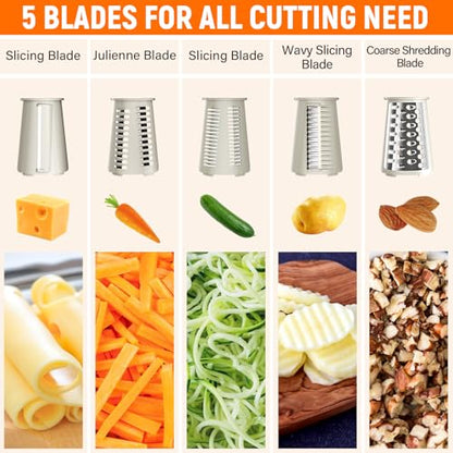 Rotary Cheese Grater Hand Crank, 5-in-1 Vegetable Chopper Spiralizer Slicer - color: White