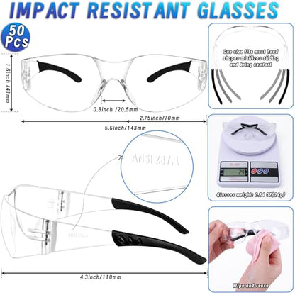 50 PCS Clear Safety Glasses Bulk for Men Women ANSI Z87.1 Protective Eyewear, Scratch & Impact Resistant Safety goggles, Polycarbonate Safety Sunglasses, Construction Lab Work Outdoor - color: Clear
