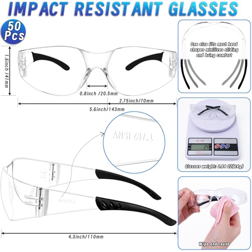 50 PCS Clear Safety Glasses Bulk for Men Women ANSI Z87.1 Protective Eyewear, Scratch & Impact Resistant Safety goggles, Polycarbonate Safety Sunglasses, Construction Lab Work Outdoor - color: Clear