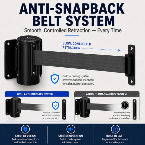 Crowd Control Warehouse 11 Ft Fixed Wall-Mount Retractable Belt Barrier - color: Dark Grey, size: Solid Color
