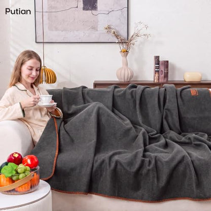 PuTian 100% Wool Blanket - Camping Outdoor Blanket, 63"×48", Grey - color: Grey, size: 63" × 48"