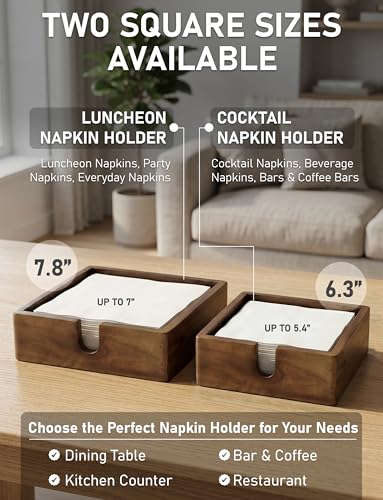 DEMIGO Acacia Wood Cocktail Napkin Holder 5.4 in, Square Bar Napkin Tray - size: 5.4x5.4x1.5 Inch Cocktail Napkin Holder