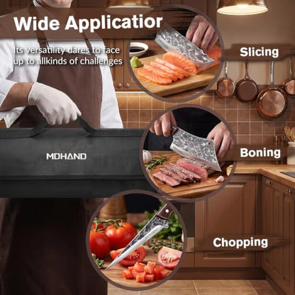 MDHAND Butcher Knife Set, Hand Forged Butcher Chef Knife Set with Roll Bag - size: 14PCS Auspicious Cloud Butcher Knife Set