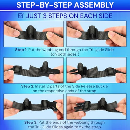 TECEUM 3/4" Nylon Strap Kit with Buckles, Charcoal 6 yards Repair Set - color: Charcoal, size: 3/4" - 6 yards, style: 6 Buckle - 12 Slides - 6 D-rind