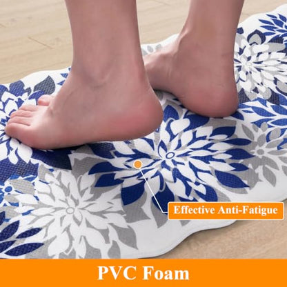 HEBE Anti Fatigue Kitchen Rugs Set of 3, Cushioned Kitchen Mats for Floor - color: Blue/Floral