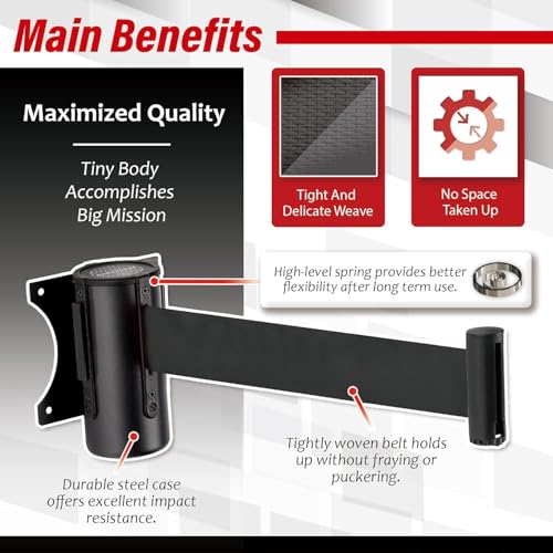 DuraSteel Wall Mount Crowd Control Retractable Belt Barrier - 9.2 Ft Black Retractables Barrier Belt, Crowd Control Barriers Do Not Enter Line Dividers for Crowds NOT Stanchions with Retractable Belts - color: Black Belt, size: Black Case