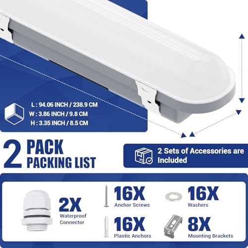 8FT LED Vapor Tight Light 120W/100W/80W,3/4/5000K CCT, ETL 2Pack - size: 8FT (2-Pack)