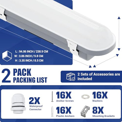 8FT LED Vapor Tight Light 120W/100W/80W,3/4/5000K CCT, ETL 2Pack - size: 8FT (2-Pack)