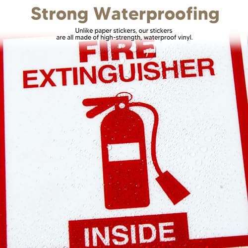4 PCS Fire Extinguisher Inside Sign Stickers, Self-Adhesive Waterproof and Fade-Resistant Vinyl Fire Safety Label Decal for Business,Home,Trucks,Fire Extinguisher Boxes,Hydrant Containers - color: Fire Extinguisher Sign