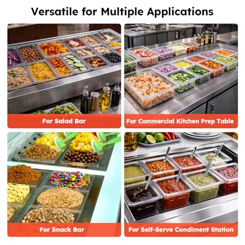 6-Pack 1/9 Size 4" Deep Polycarbonate Food Pans, NSF Commercial Clear Food Pan, Hotel Pan for Sauces, Condiments & Small Prep, Food-Grade with Label Area - color: 1/9 Size, size: 4" Deep