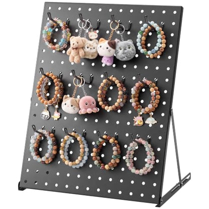 Portable & Adjustable Peg Board Display Stand with 15 Hooks(1pcs, Black) - color: Black