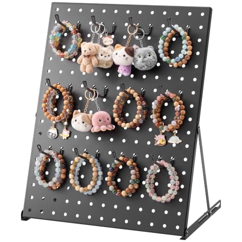 Portable & Adjustable Peg Board Display Stand with 15 Hooks(1pcs, Black) - color: Black