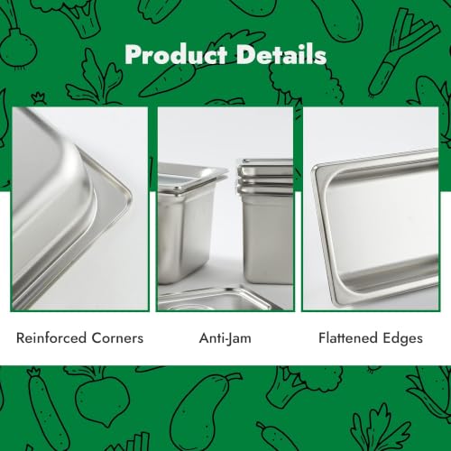 HECMAC 6-Pack 1/6 Size Notched Hotel Pan Cover, Heavy Duty, Stainless Steel Solid Steam Table Catering Food Pan Lid with Handle, 23 Gauge - size: 1/6 Size, Notched Lid
