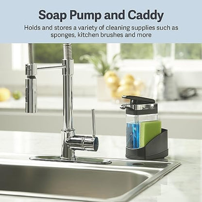 Casabella Sink Sider Solo Kitchen Soap Pump and Sponge Caddy, Black/Chrome - 2-in-1 Soap and Sponge Caddy, One-Hand Soap Dispensing, Ergonomic Design, Easy to Refill and Clean, Efficient Size - color: Black, size: Solo