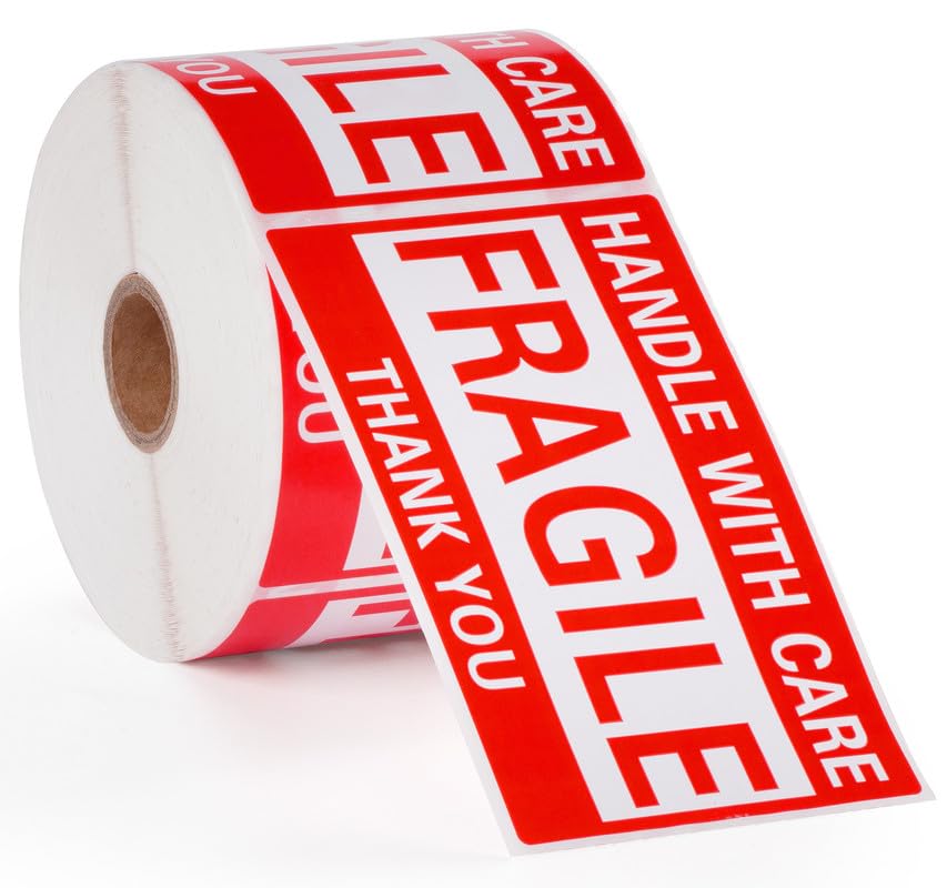 3 x 5 Inch Fragile Stickers Handle with Care 500 Permanent Adhesive Fragile Stickers for Shipping Moving Glass Commercial Grade Fragile Labels (1 Roll, 500 Labels) - size: 3" x 5", style: 1 Roll - 500 PCS