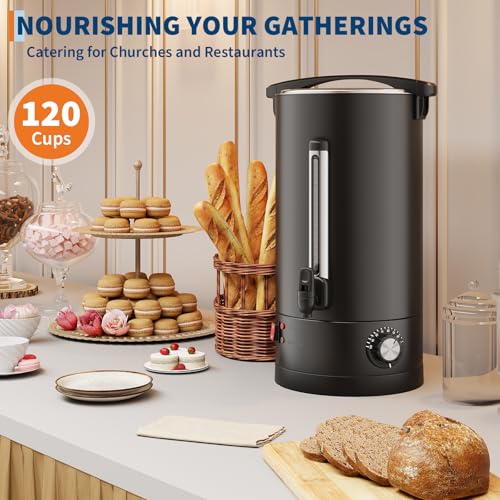120-Cup (18L) Commercial Coffee Urn – Stainless Steel Double-Wall Insulated Hot Beverage Dispenser with Faucet & Auto Temperature Control for Catering, Office & Weddings – Black - size: 120 Cups/18L