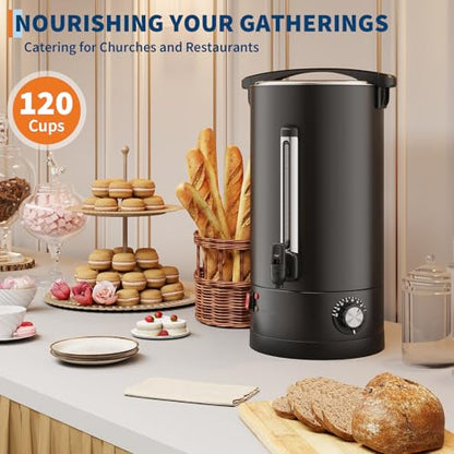 120-Cup (18L) Commercial Coffee Urn – Stainless Steel Double-Wall Insulated Hot Beverage Dispenser with Faucet & Auto Temperature Control for Catering, Office & Weddings – Black - size: 120 Cups/18L