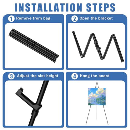 Easel Stand for Sign, Aredy 63 Inch Portable Floor Easel (3 Pack) - Metal Tripod Poster Stand for Display, Painting Canvas & Picture - Foldable & Adjustable, Black