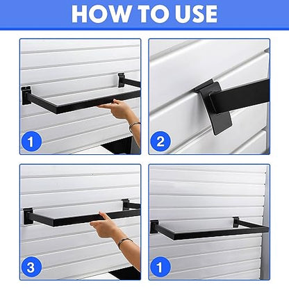 Soaoo 10 Pcs Metal Slatwall Hooks Accessories Slat Wall Hanging Include 2 Pack U Shaped Hang Rail 8 Pack 5 Hook Waterfall for Clothing Home Garage Shop Retail Display, Black