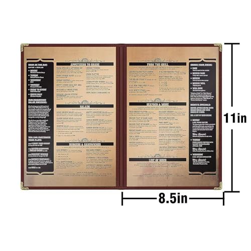 Goodsmart Restaurant Menu Covers - 25 Pack Burgundy 8.5" x 11", 2-Page/4-View, Side-Loading Vinyl Menu Holders, Clear Sleeves, Double-Stitched Edge, Leather-Style Café Menu Covers with Gold Corners - color: Burgundy, size: 2 Pages / 4 Views - 8.5" x 11"