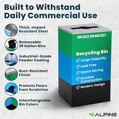 Alpine Mixed Lid Industries 29 Gallon Sturdy Steel Cube Recycling Container, Square Opening - 3 Color Cans Available Sold Separately (Lid Mixed Opening) - color: Lid Mixed Opening