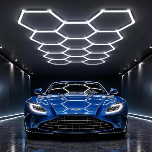 HYPERLITE Gen II Hexagon Garage Lights: 399W 39900LM 14 Grids Hexagon Led Light, 6500K Ultra Bright Honeycomb Hex Lights, Easy Install, Durable Design for Garage, Car Detailing, Workshops, Shops, Gym - size: 14 HEX