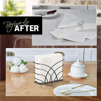 Napkin Holder for Table, Black Iron Upright Paper Dispenser - color: P - Luncheon Napkin Holder - Black, size: Luncheon Napkin Holder