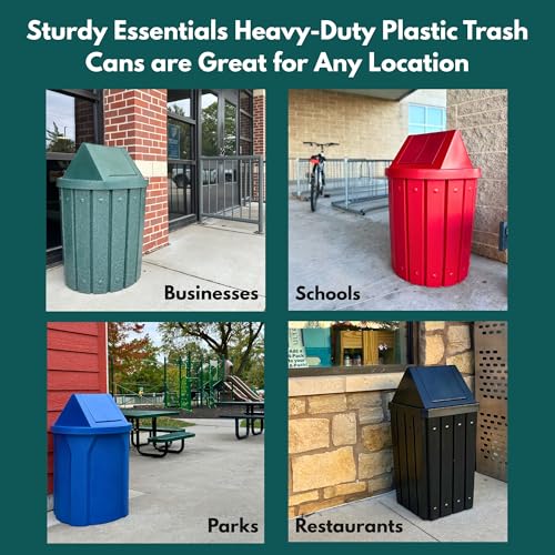 Commercial Trash Can Swing Top Lid - Outdoor Garbage Can - color: Beige Granite, size: 32 Gallon Square Slatted