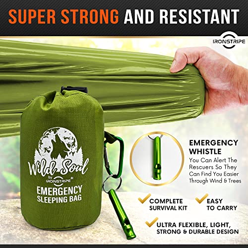 Ironstripe Bivy Sack XL Waterproof Survival Sleeping Bag with Emergency Whistle, Built-in Hood & Thermal Mylar - Tear & Puncture-Resistant