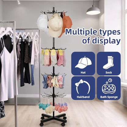 7-Tier Rotating Display Rack, 360° Heavy-Duty Spinning Merchandiser for Retail Stores & Showrooms, Movable Floor Gondola for Clothing, Shoes & Accessories