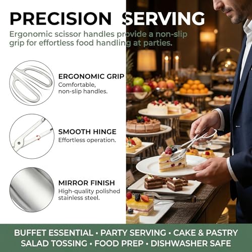 Jucoan 2 Pack Buffet Tongs Salad Tong, 10 Inch Stainless Steel Food Serving Bread Tongs with Scissor Handles for Kitchen, Party - color: Silver