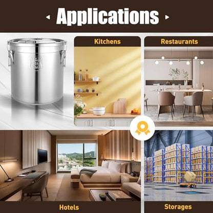304 Stainless Steel Canister with Airtight Lids, 8.7 Gal Large Canisters Container w/Locking Clamp, Food Containers Storage Bucket for Flour Grain Coffee Bean (33L) - size: 33L
