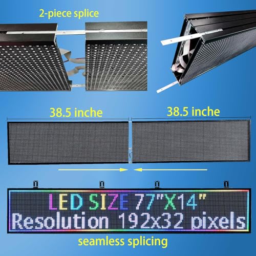 P10 77"X14"Programmable Led Sign Custom Scrolling Outdoor Digital Display Signs For Business Electronic Message Board Creen Panel Wifi Control Advertising Signage - size: P10 77"x14" Indoor & Outdoor