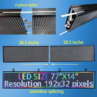 P10 77"X14"Programmable Led Sign Custom Scrolling Outdoor Digital Display Signs For Business Electronic Message Board Creen Panel Wifi Control Advertising Signage - size: P10 77"x14" Indoor & Outdoor
