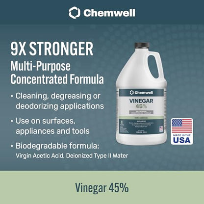 Chemwell 45% Vinegar (1 Gallon) - General Purpose All-Natural Multi-Surface Cleaner for Home, Patio & Commercial - High Performance, Powerful Concentrated Acetic Acid - Made in USA - color: 45% - 1 Gallon
