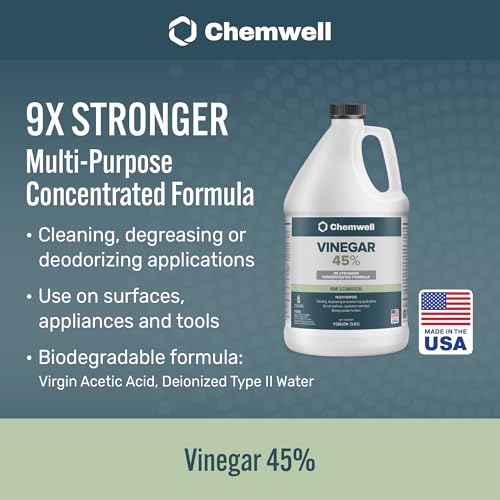 Chemwell 45% Vinegar (1 Gallon) - General Purpose All-Natural Multi-Surface Cleaner for Home, Patio & Commercial - High Performance, Powerful Concentrated Acetic Acid - Made in USA - color: 45% - 1 Gallon
