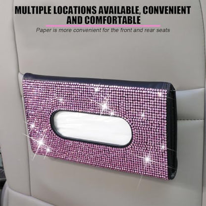 Rhinestone Leather Car Sun Visor Tissue Holder, White/Pink - color: White+pink