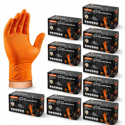 ANBOSON 10 Mil Heavy Duty Diamond Texture Nitrile Gloves, Large, 1000 Ct - color: Orange of 1000, size: Large