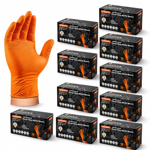 ANBOSON 10 Mil Heavy Duty Diamond Texture Nitrile Gloves, XL, 1000 Ct - color: Orange of 1000, size: X-Large