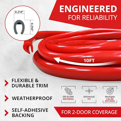 All-Fit Automotive Car Door Edge Protector Made in the USA (10 Ft - Red) - color: Red