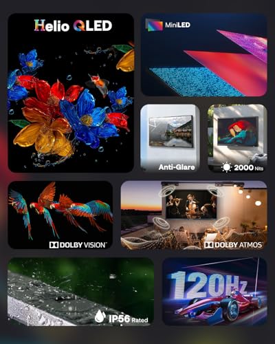 SYLVOX 55 inch Outdoor Mini-LED QLED TV, 4K Ultra HD Smart Google TVs, 2000 Nits Full Sun, Anti-Glare Screen, 120Hz Refresh Rate, IP55 Waterproof, Dual 30W Dolby Atmos Speaks (Cinema/2025) - size: 55-inch, style: Cinema
