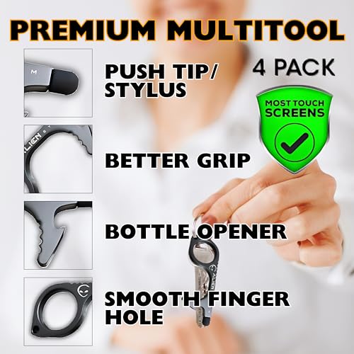 No Touch Door Opener Tool 4 Pack - Larger Hook, Stylus & Bottle Opener - color: Silver Pearl + Gun Grey + Gold + Rose Gold
