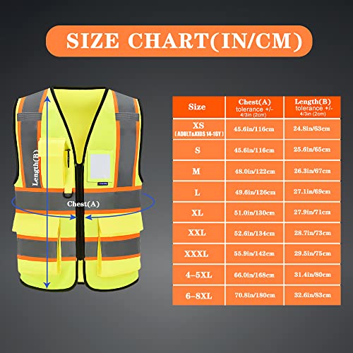 AYKRM Security Vest for Men Women 7 Pockets High Visibility Reflective Safety Vest Front Zipper Meets ANSI/ISEA - color: Yellow-csi, size: Large