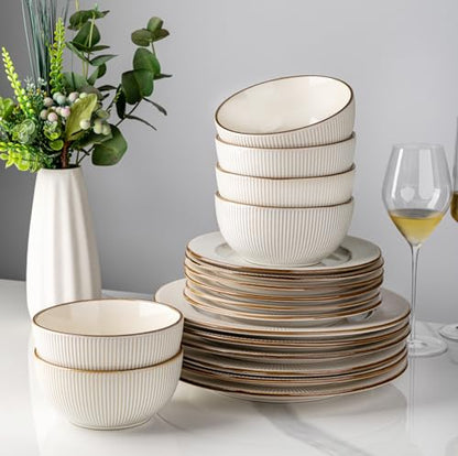 GBHOME Ceramic Dinnerware Sets of 6,18 pcs Plates and Bowls Sets Dishes - color: Off-White, size: Service for 6 (18 pcs)