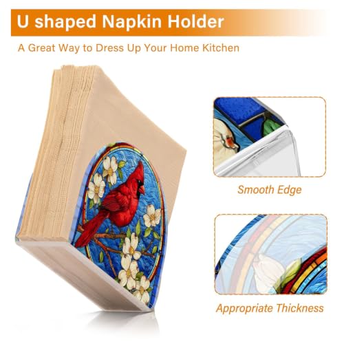 Blue Stained Glass Cardinal Napkin Holder Acrylic Tissue Dispenser - color: Blue Stained Glass Cardinal