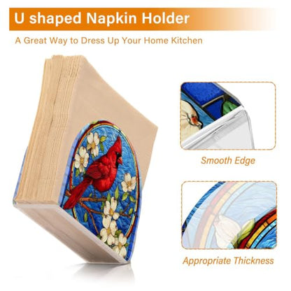 Blue Stained Glass Cardinal Napkin Holder Acrylic Tissue Dispenser - color: Blue Stained Glass Cardinal