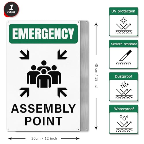 Emergency Assembly Point Sign 18 × 12 Inch for Outdoor & Indoor Use