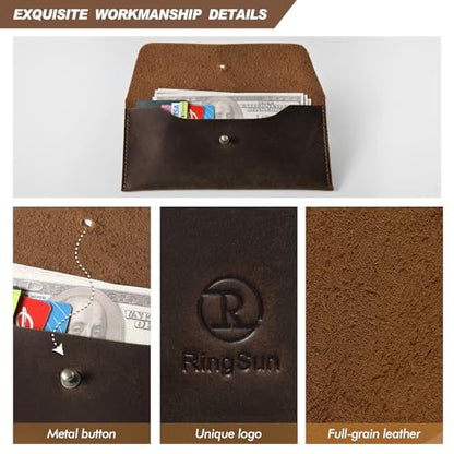 Ringsun Leather Money Cash Envelopes Wallet for Men, Money Bag Pouch Reusable Budget Envelope Wallet, Retro Clutch Wallet, Red Brown - color: Red Brown