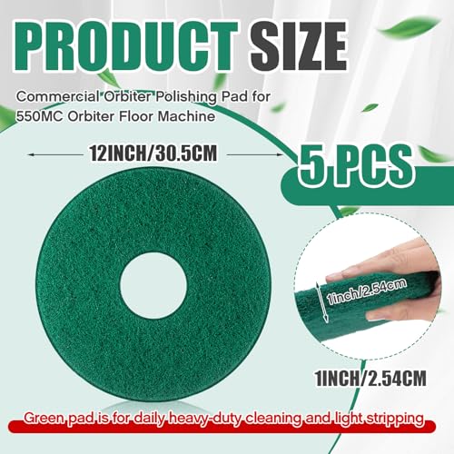 Teenyyou 5 Pcs 12" Cleaning Orbiter Pads Commercial Floor Buffer Pads Hardwood Floor Maintenance Scrubber Polisher Cleaning and Stripping for Orbiter Machine (Green) - color: Green